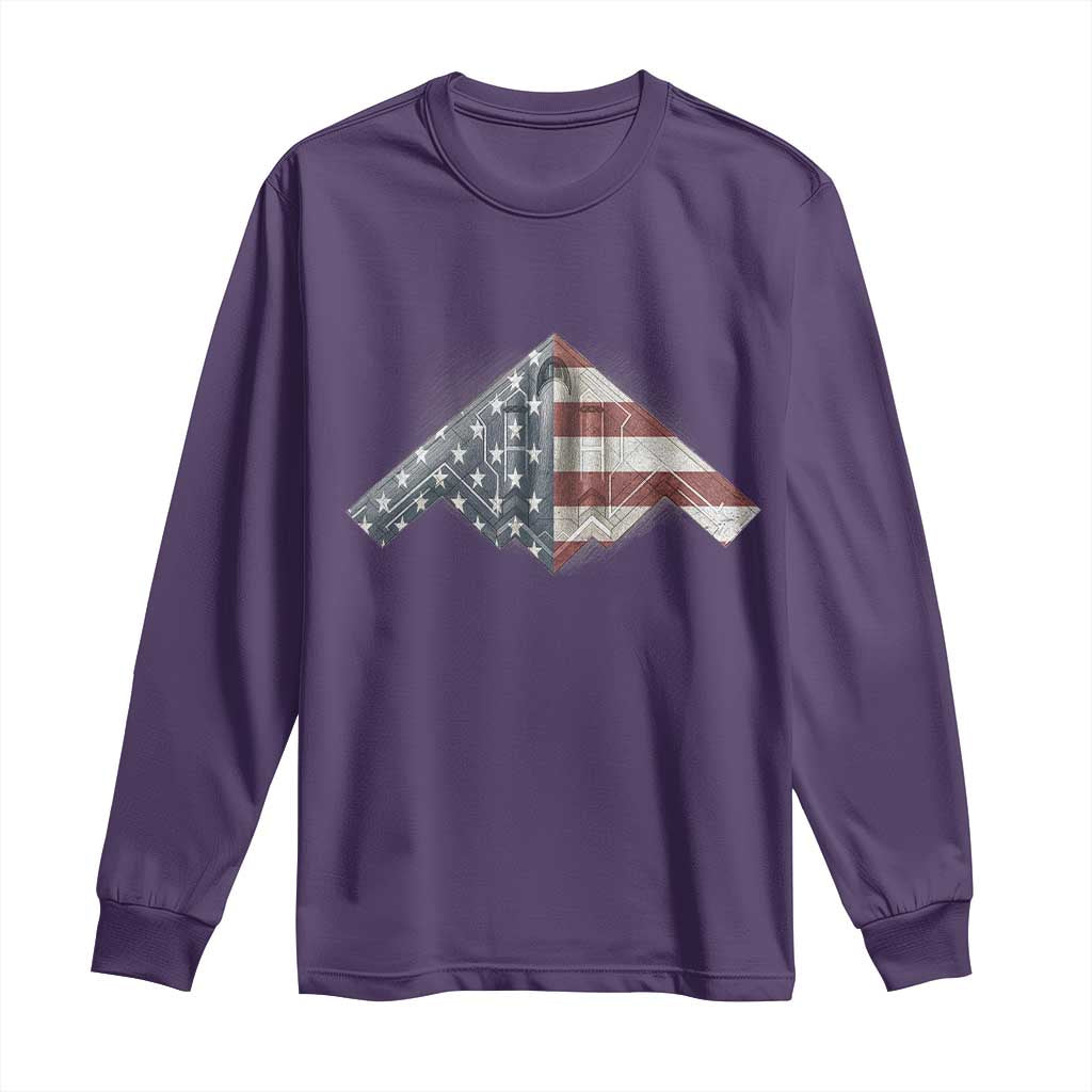B2 Spirit Long Sleeve Shirt B-2 Bomber Stealth Aircraft Schematic American Flag - Wonder Print Shop