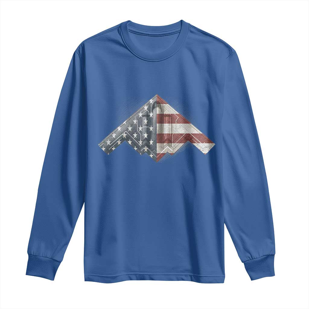 B2 Spirit Long Sleeve Shirt B-2 Bomber Stealth Aircraft Schematic American Flag - Wonder Print Shop