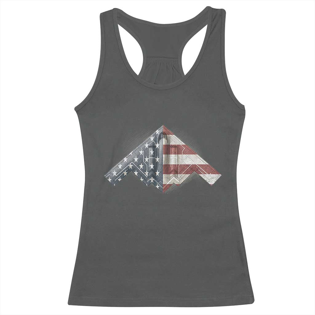 B2 Spirit Racerback Tank Top B-2 Bomber Stealth Aircraft Schematic American Flag - Wonder Print Shop