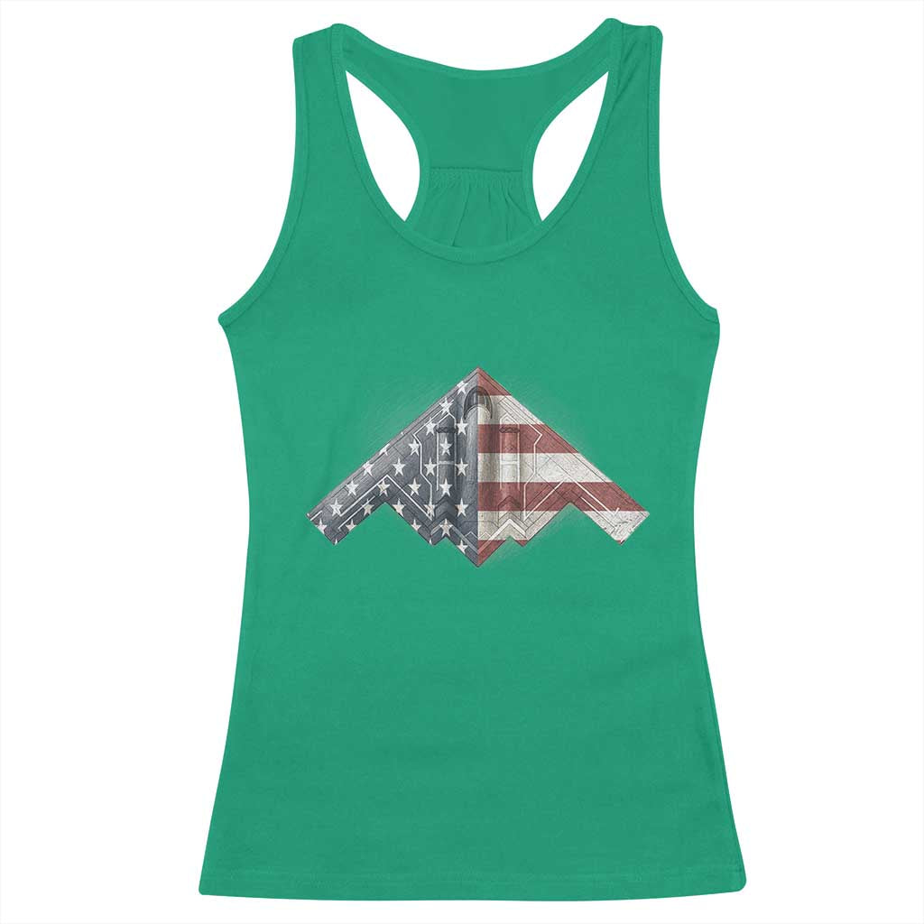 B2 Spirit Racerback Tank Top B-2 Bomber Stealth Aircraft Schematic American Flag - Wonder Print Shop