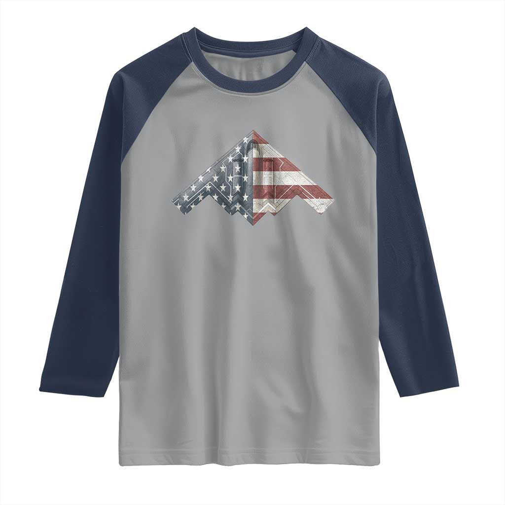 B2 Spirit Raglan Shirt B-2 Bomber Stealth Aircraft Schematic American Flag - Wonder Print Shop