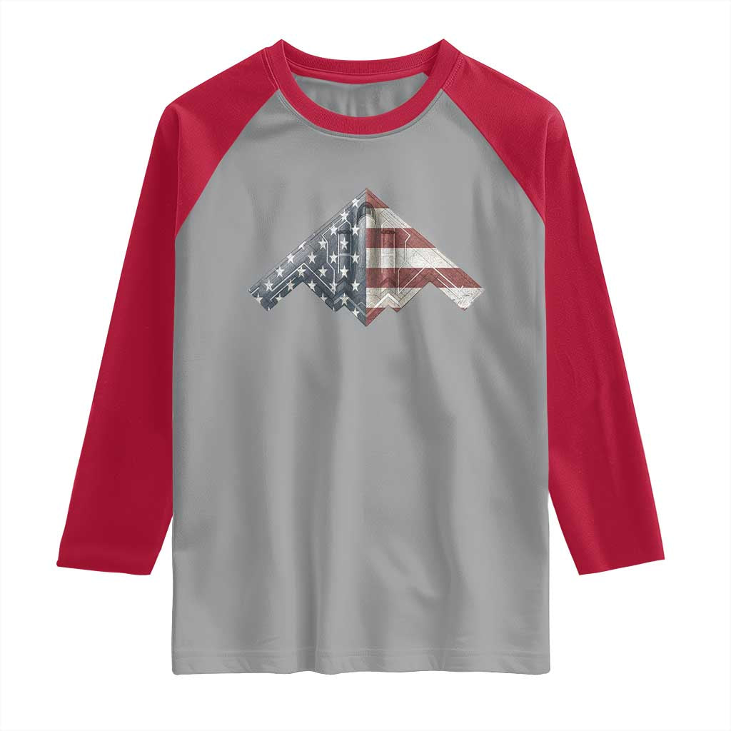 B2 Spirit Raglan Shirt B-2 Bomber Stealth Aircraft Schematic American Flag - Wonder Print Shop