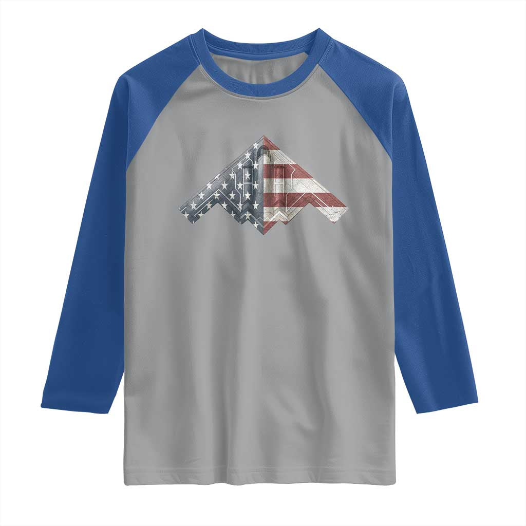 B2 Spirit Raglan Shirt B-2 Bomber Stealth Aircraft Schematic American Flag - Wonder Print Shop