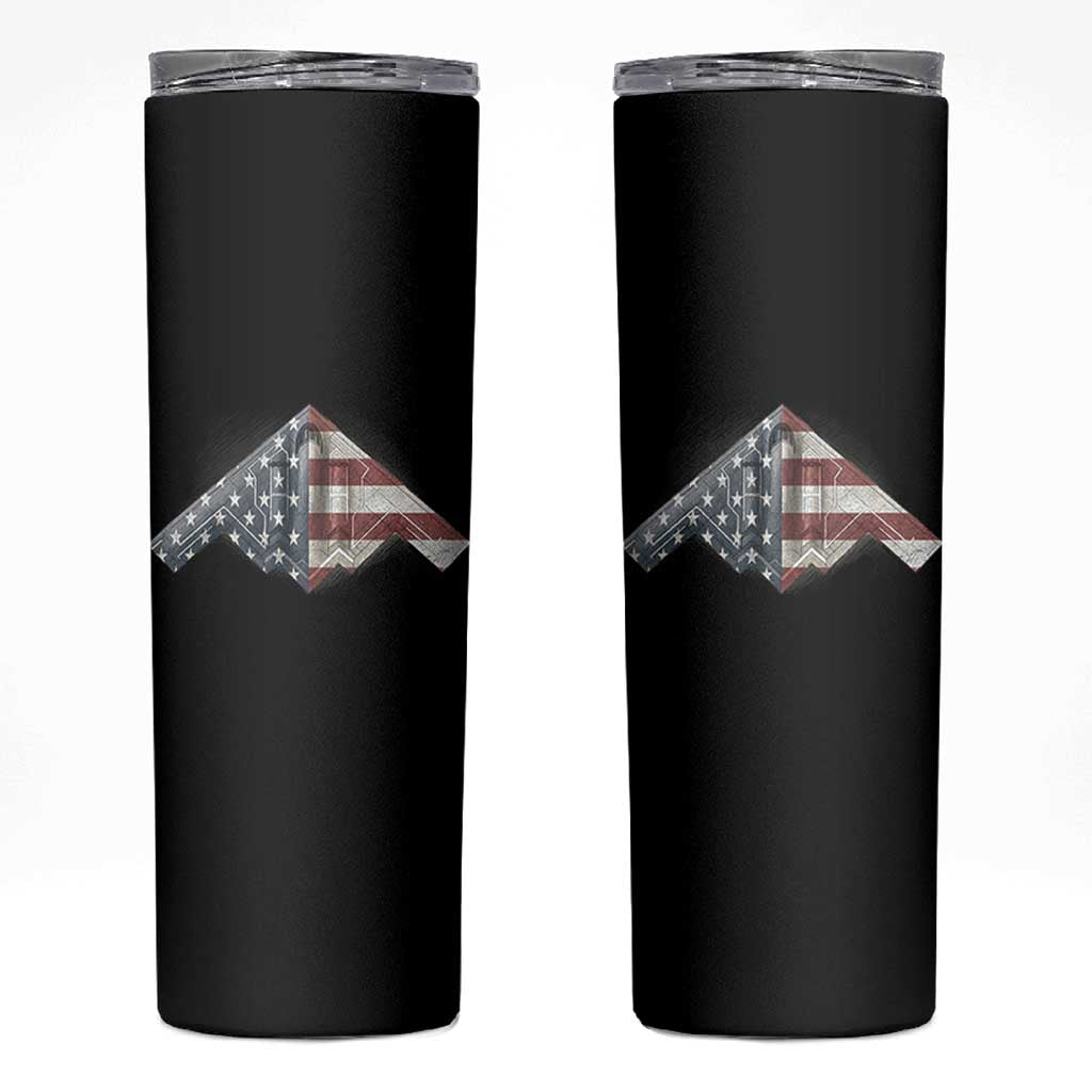 B2 Spirit Skinny Tumbler B-2 Bomber Stealth Aircraft Schematic American Flag - Wonder Print Shop