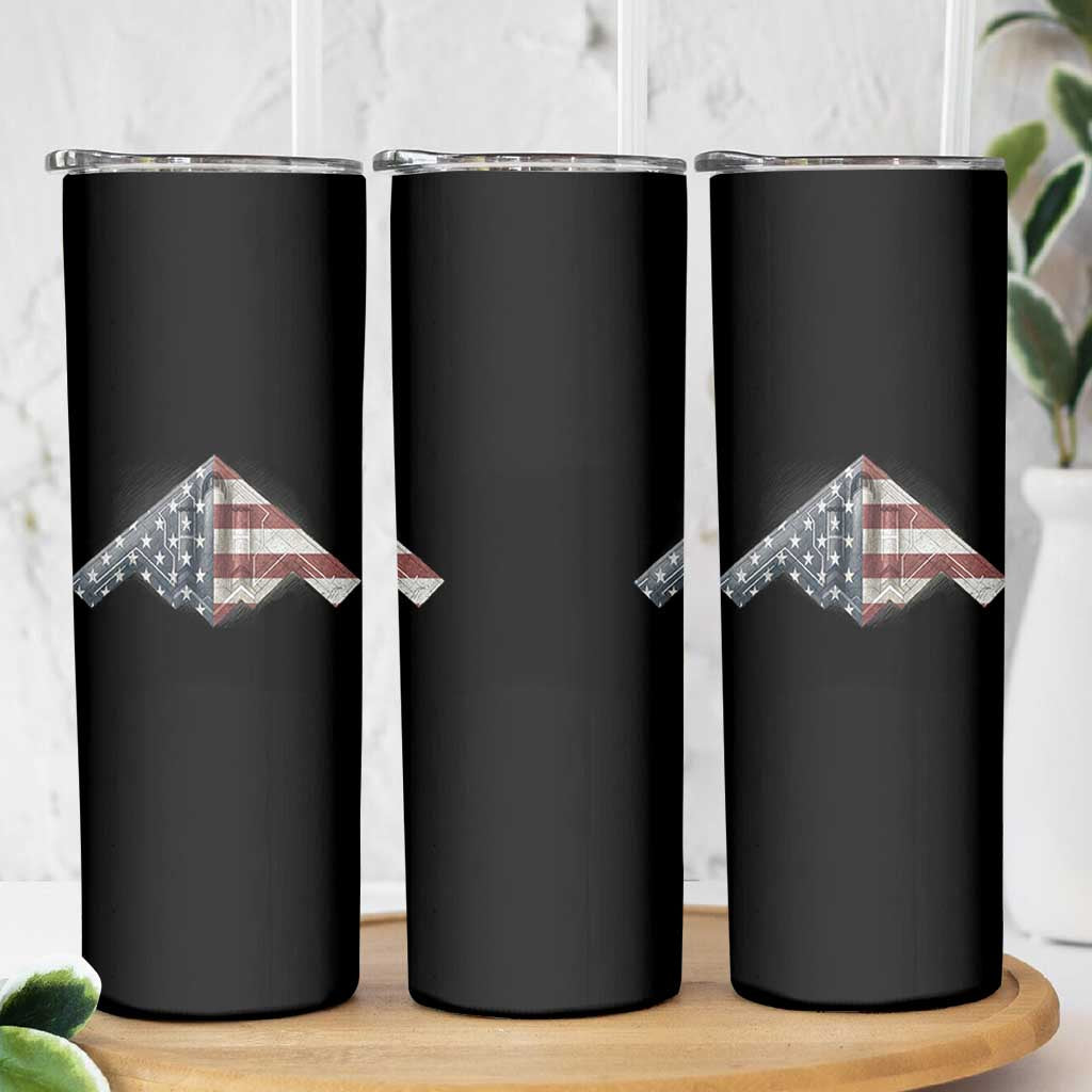 B2 Spirit Skinny Tumbler B-2 Bomber Stealth Aircraft Schematic American Flag - Wonder Print Shop