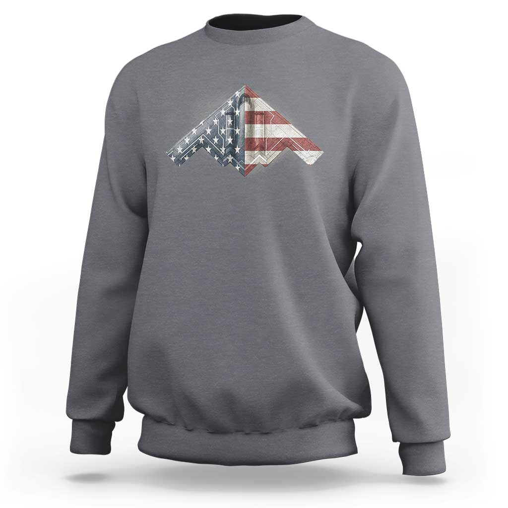 B2 Spirit Sweatshirt B-2 Bomber Stealth Aircraft Schematic American Flag - Wonder Print Shop