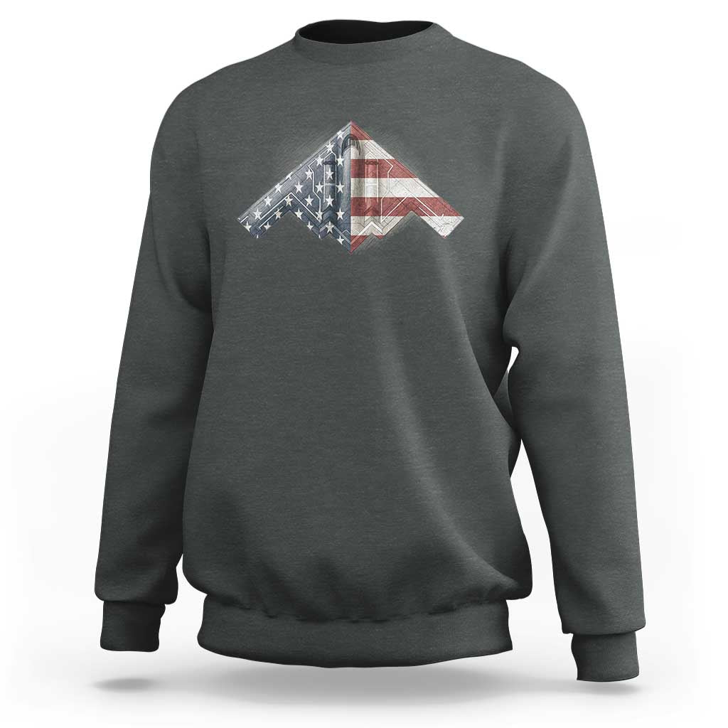 B2 Spirit Sweatshirt B-2 Bomber Stealth Aircraft Schematic American Flag - Wonder Print Shop