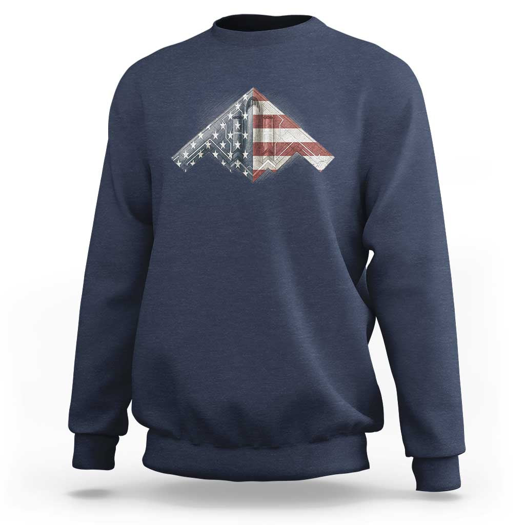 B2 Spirit Sweatshirt B-2 Bomber Stealth Aircraft Schematic American Flag - Wonder Print Shop