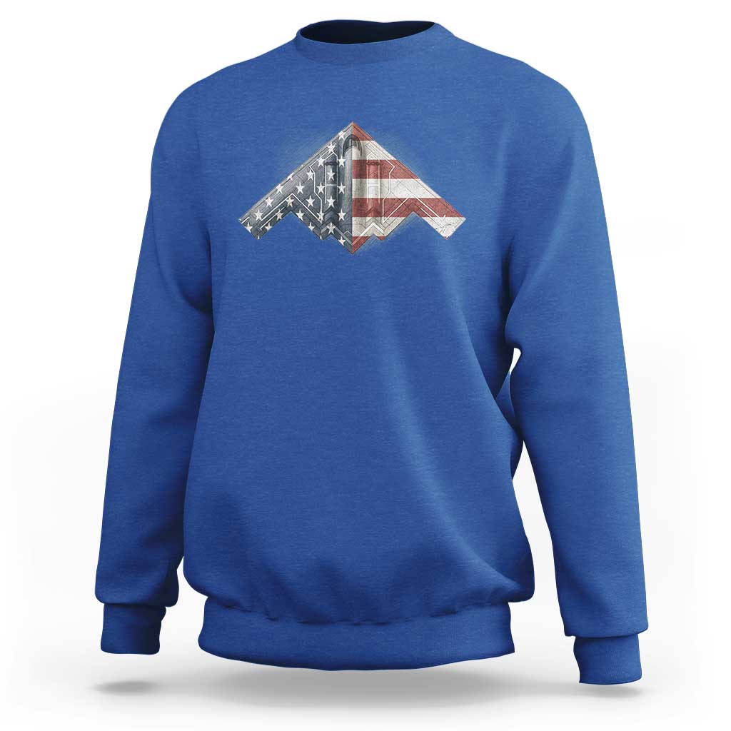 B2 Spirit Sweatshirt B-2 Bomber Stealth Aircraft Schematic American Flag - Wonder Print Shop
