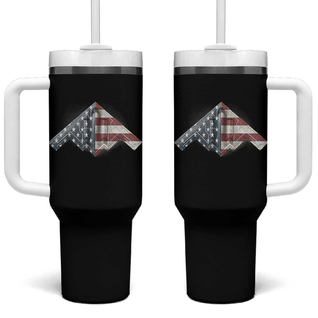 B2 Spirit Tumbler With Handle B-2 Bomber Stealth Aircraft Schematic American Flag - Wonder Print Shop