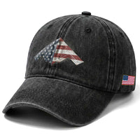 B2 Spirit Washed Cotton Baseball Cap B-2 Bomber Stealth Aircraft Schematic American Flag
