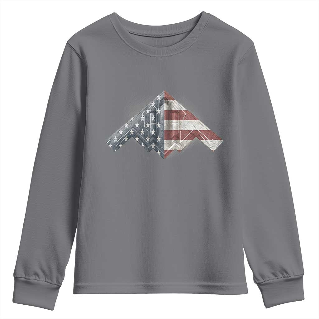 B2 Spirit Youth Sweatshirt B-2 Bomber Stealth Aircraft Schematic American Flag - Wonder Print Shop