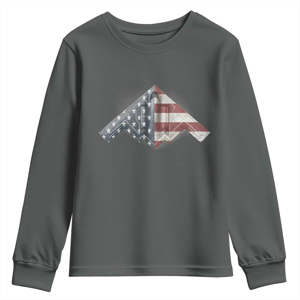 B2 Spirit Youth Sweatshirt B-2 Bomber Stealth Aircraft Schematic American Flag - Wonder Print Shop