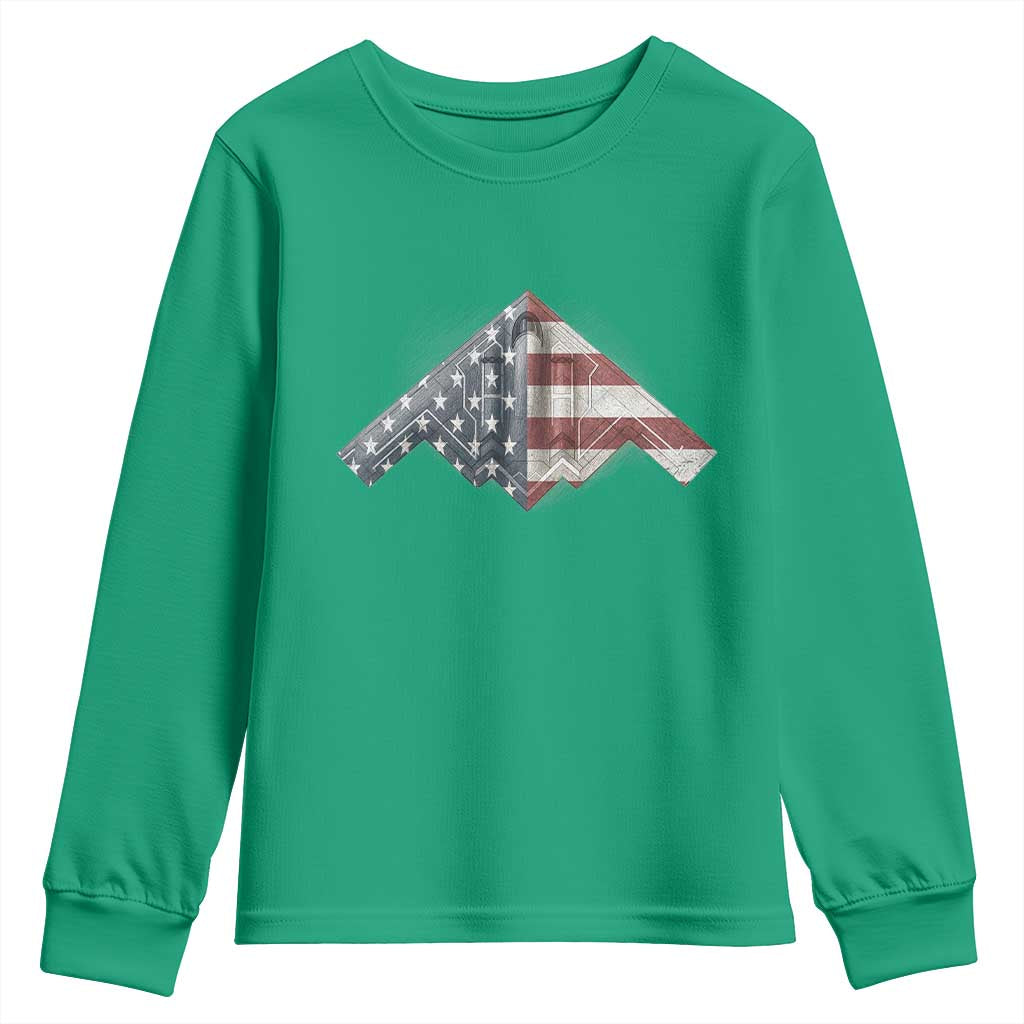 B2 Spirit Youth Sweatshirt B-2 Bomber Stealth Aircraft Schematic American Flag - Wonder Print Shop