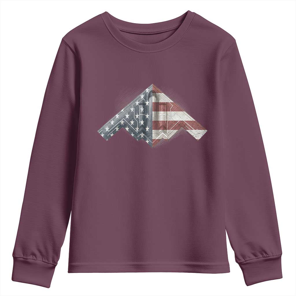 B2 Spirit Youth Sweatshirt B-2 Bomber Stealth Aircraft Schematic American Flag - Wonder Print Shop