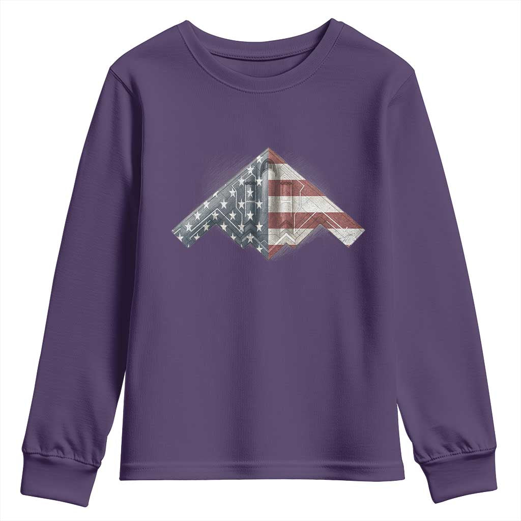 B2 Spirit Youth Sweatshirt B-2 Bomber Stealth Aircraft Schematic American Flag - Wonder Print Shop