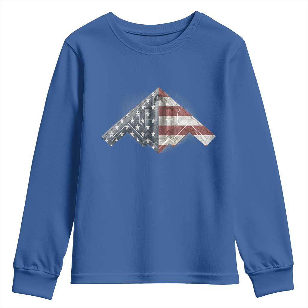 B2 Spirit Youth Sweatshirt B-2 Bomber Stealth Aircraft Schematic American Flag - Wonder Print Shop