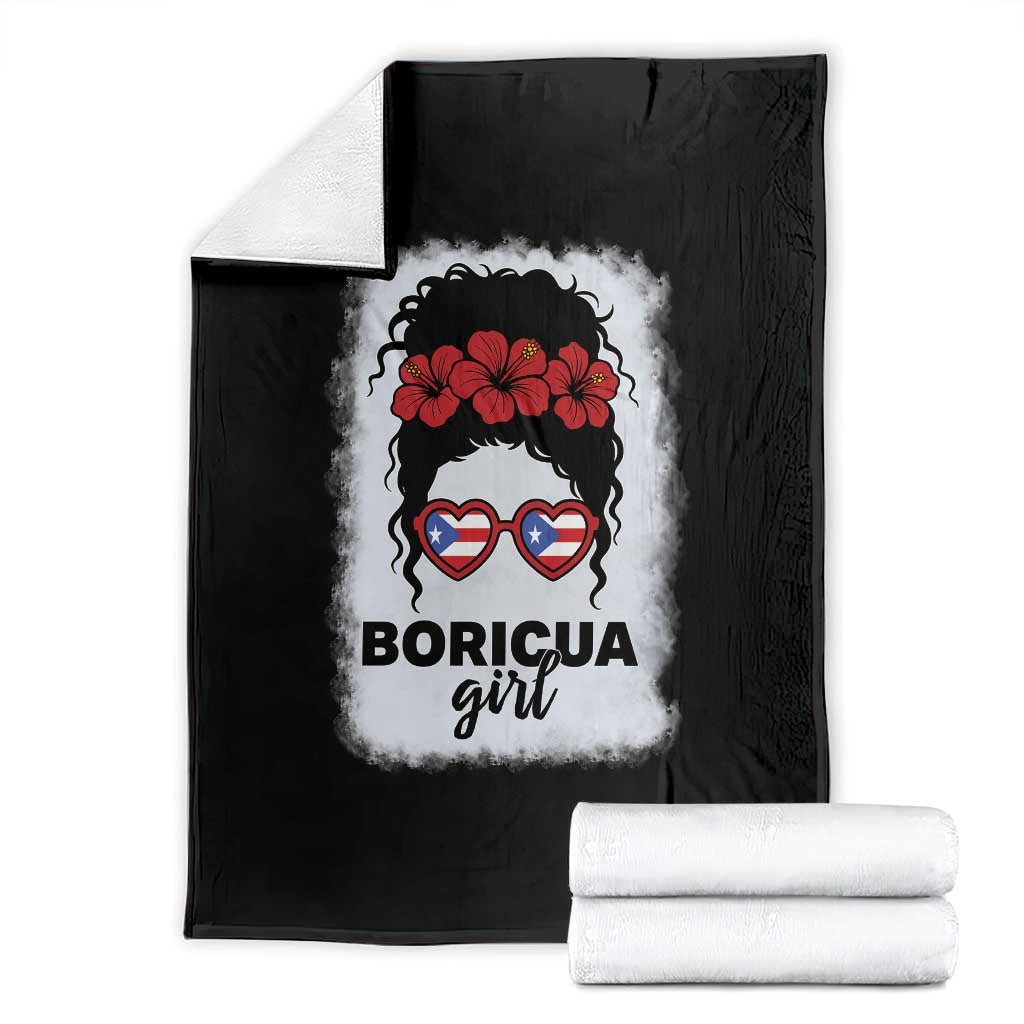 Boricua Girl Throw Blanket Messy Bun Puerto Rican Flag Hibiscus Flower - Wonder Print Shop