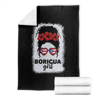 Boricua Girl Throw Blanket Messy Bun Puerto Rican Flag Hibiscus Flower - Wonder Print Shop