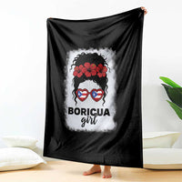 Boricua Girl Throw Blanket Messy Bun Puerto Rican Flag Hibiscus Flower - Wonder Print Shop