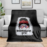 Boricua Girl Throw Blanket Messy Bun Puerto Rican Flag Hibiscus Flower - Wonder Print Shop