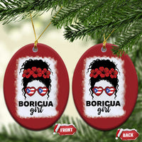 Boricua Girl Christmas Ornament Messy Bun Puerto Rican Flag Hibiscus Flower - Wonder Print Shop