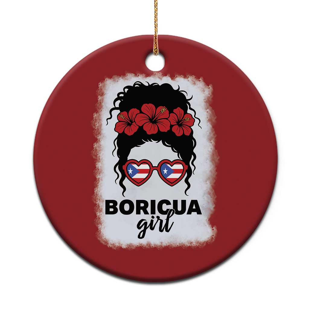 Boricua Girl Christmas Ornament Messy Bun Puerto Rican Flag Hibiscus Flower - Wonder Print Shop