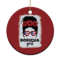Boricua Girl Christmas Ornament Messy Bun Puerto Rican Flag Hibiscus Flower - Wonder Print Shop
