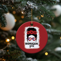 Boricua Girl Christmas Ornament Messy Bun Puerto Rican Flag Hibiscus Flower - Wonder Print Shop