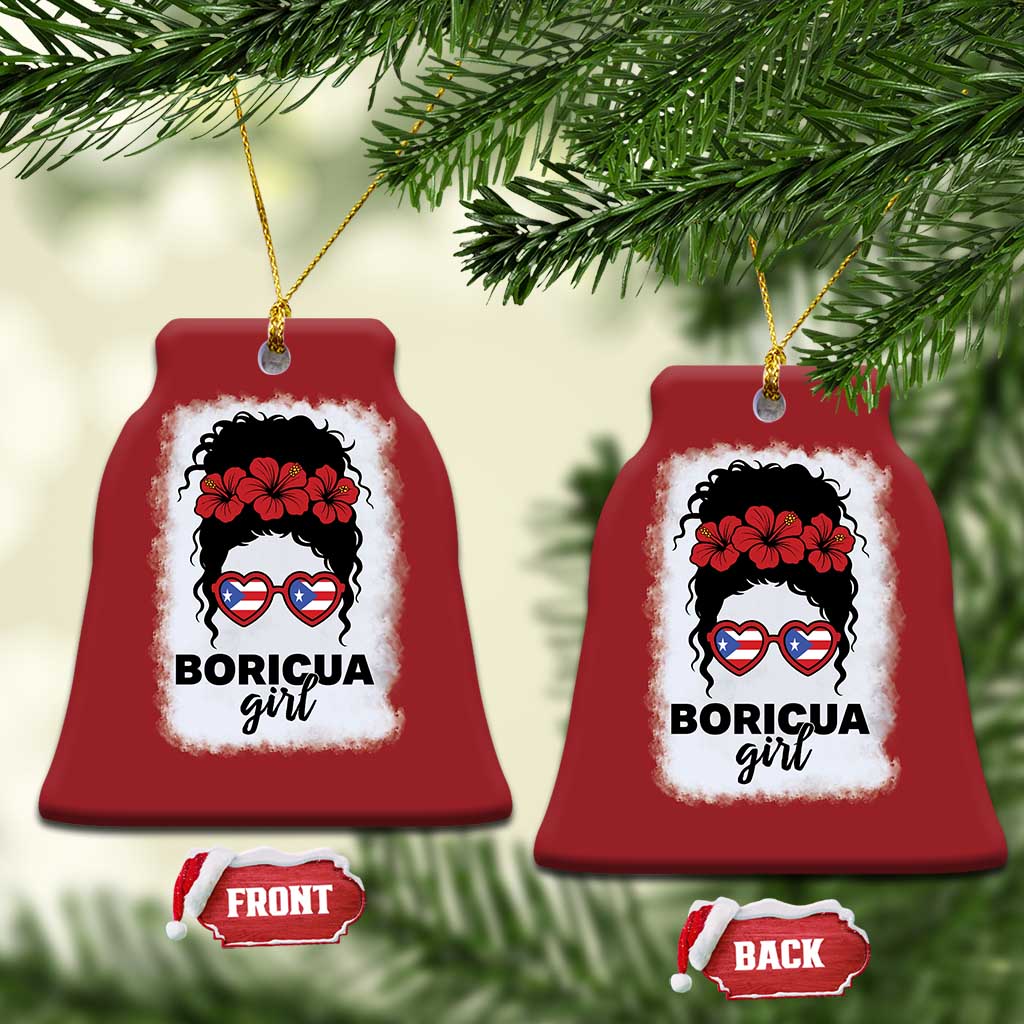 Boricua Girl Christmas Ornament Messy Bun Puerto Rican Flag Hibiscus Flower - Wonder Print Shop