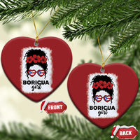 Boricua Girl Christmas Ornament Messy Bun Puerto Rican Flag Hibiscus Flower - Wonder Print Shop