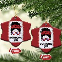 Boricua Girl Christmas Ornament Messy Bun Puerto Rican Flag Hibiscus Flower - Wonder Print Shop