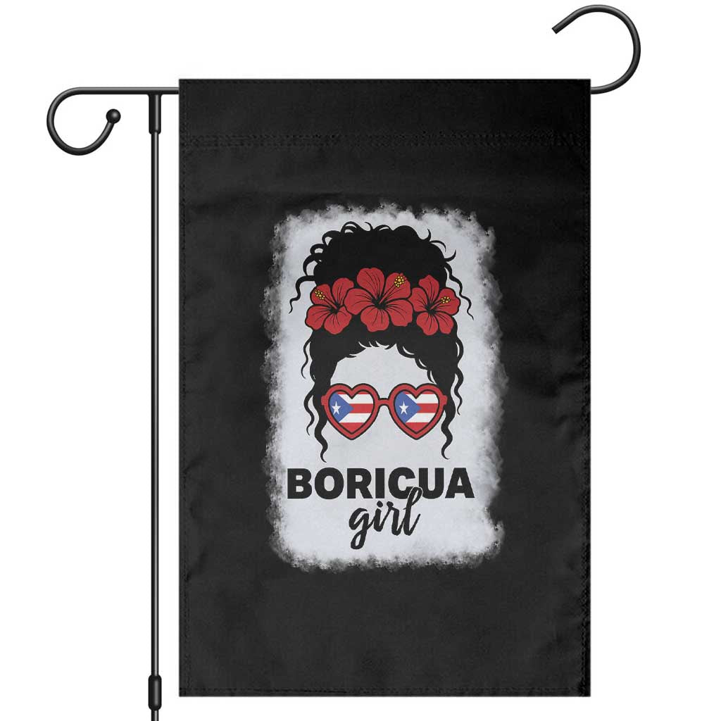 Boricua Girl Garden Flag Messy Bun Puerto Rican Flag Hibiscus Flower - Wonder Print Shop