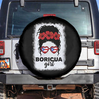 Boricua Girl Spare Tire Cover Messy Bun Puerto Rican Flag Hibiscus Flower - Wonder Print Shop