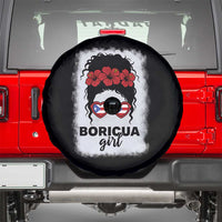 Boricua Girl Spare Tire Cover Messy Bun Puerto Rican Flag Hibiscus Flower - Wonder Print Shop