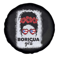 Boricua Girl Spare Tire Cover Messy Bun Puerto Rican Flag Hibiscus Flower - Wonder Print Shop