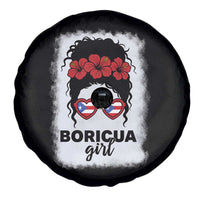 Boricua Girl Spare Tire Cover Messy Bun Puerto Rican Flag Hibiscus Flower - Wonder Print Shop