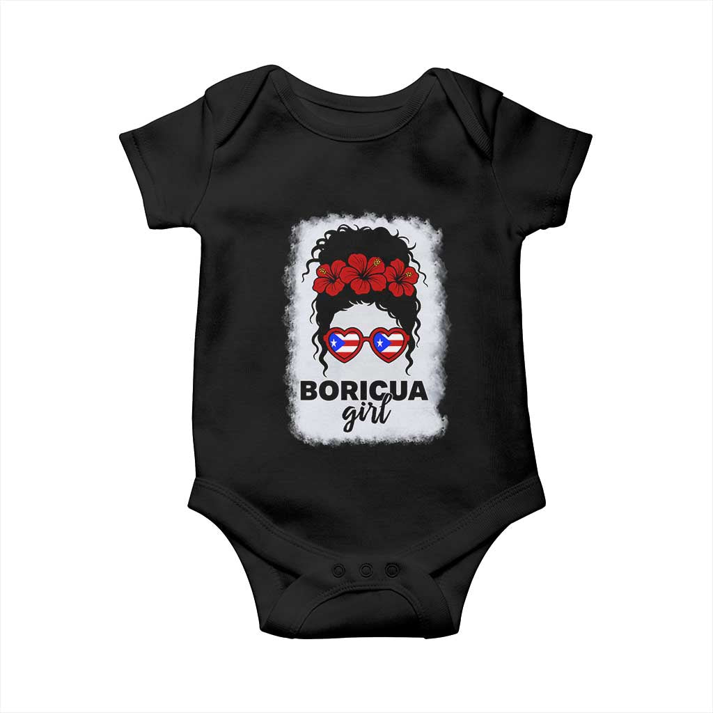 Boricua Girl Baby Onesie Messy Bun Puerto Rican Flag Hibiscus Flower - Wonder Print Shop