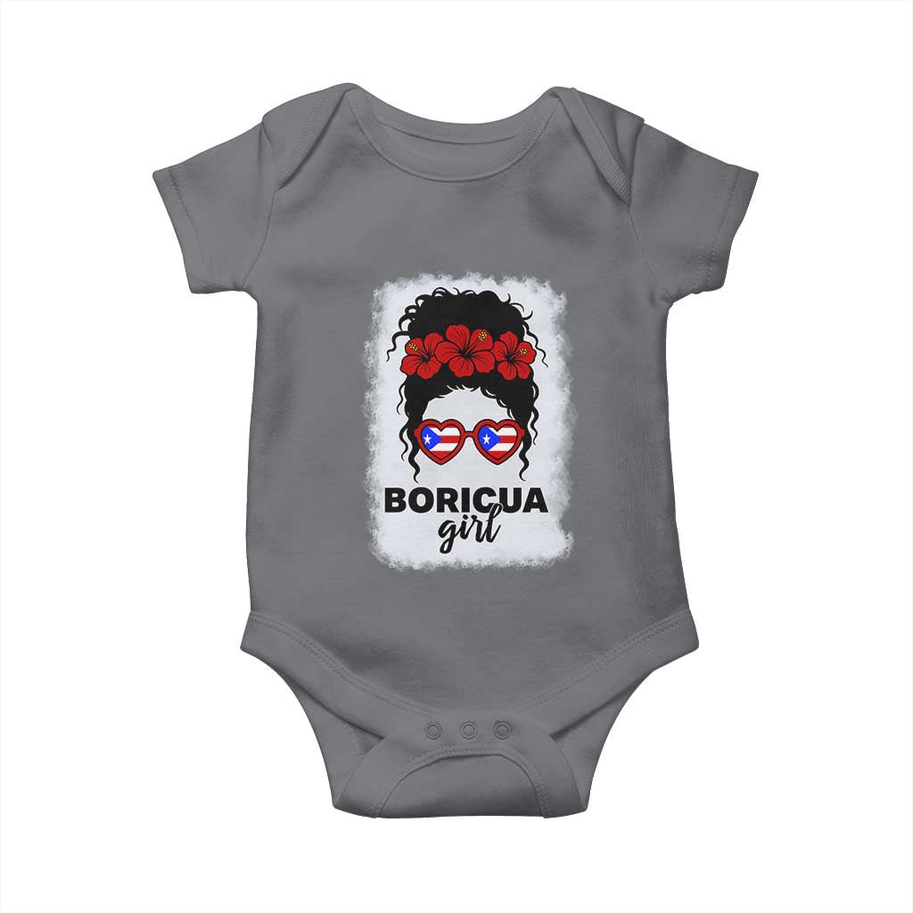 Boricua Girl Baby Onesie Messy Bun Puerto Rican Flag Hibiscus Flower - Wonder Print Shop