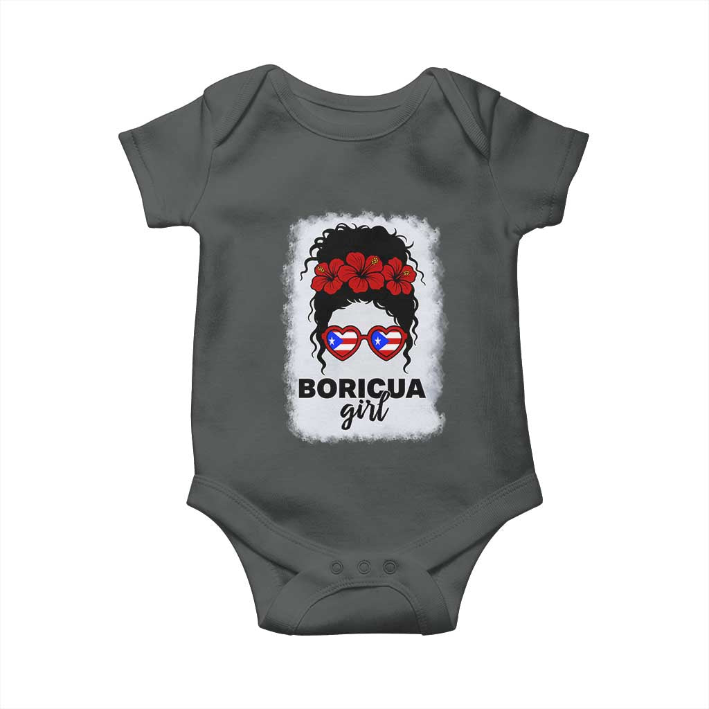 Boricua Girl Baby Onesie Messy Bun Puerto Rican Flag Hibiscus Flower - Wonder Print Shop