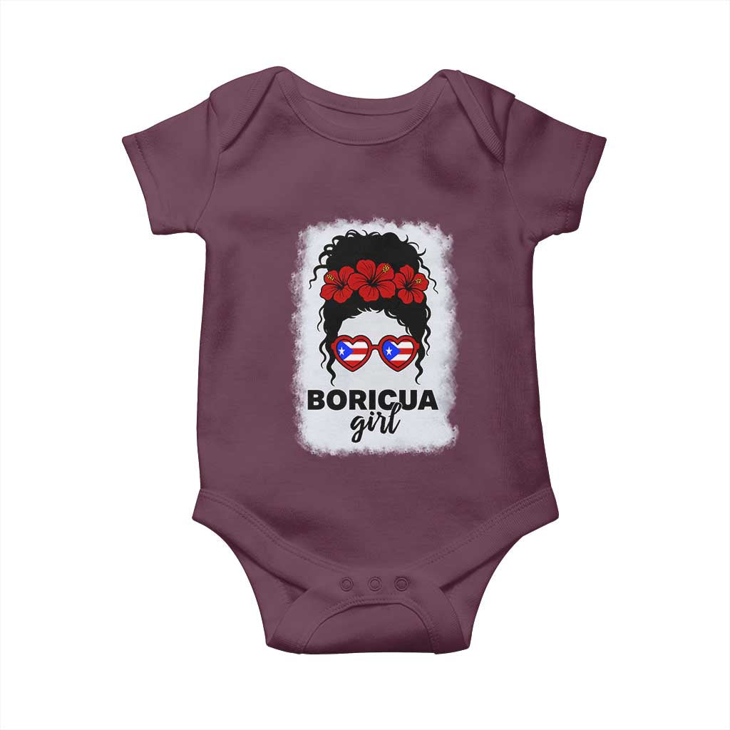 Boricua Girl Baby Onesie Messy Bun Puerto Rican Flag Hibiscus Flower - Wonder Print Shop
