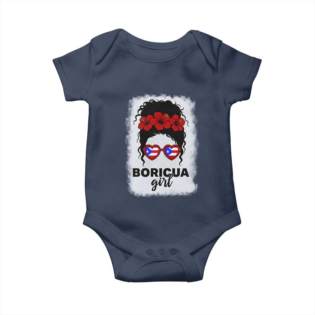 Boricua Girl Baby Onesie Messy Bun Puerto Rican Flag Hibiscus Flower - Wonder Print Shop