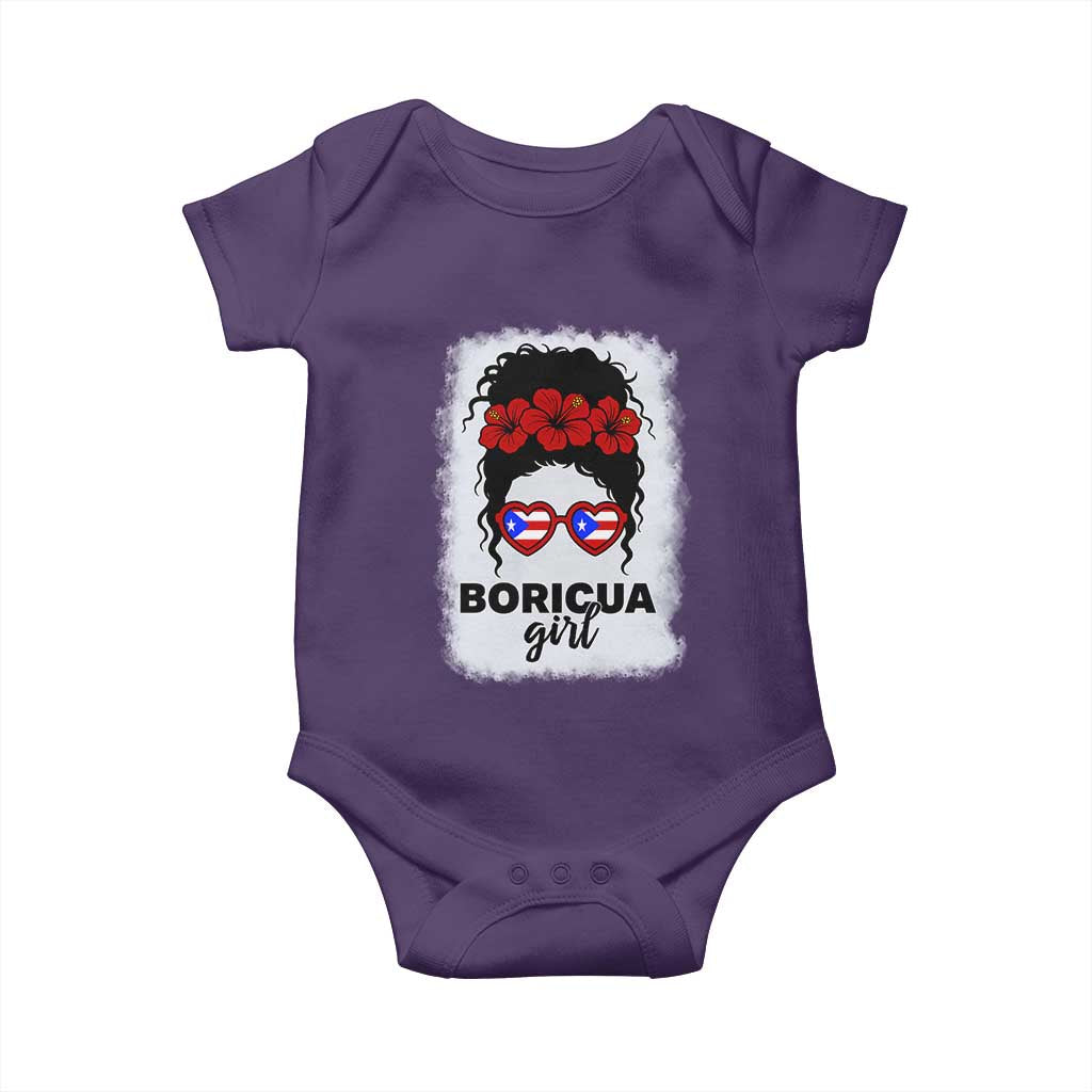 Boricua Girl Baby Onesie Messy Bun Puerto Rican Flag Hibiscus Flower - Wonder Print Shop