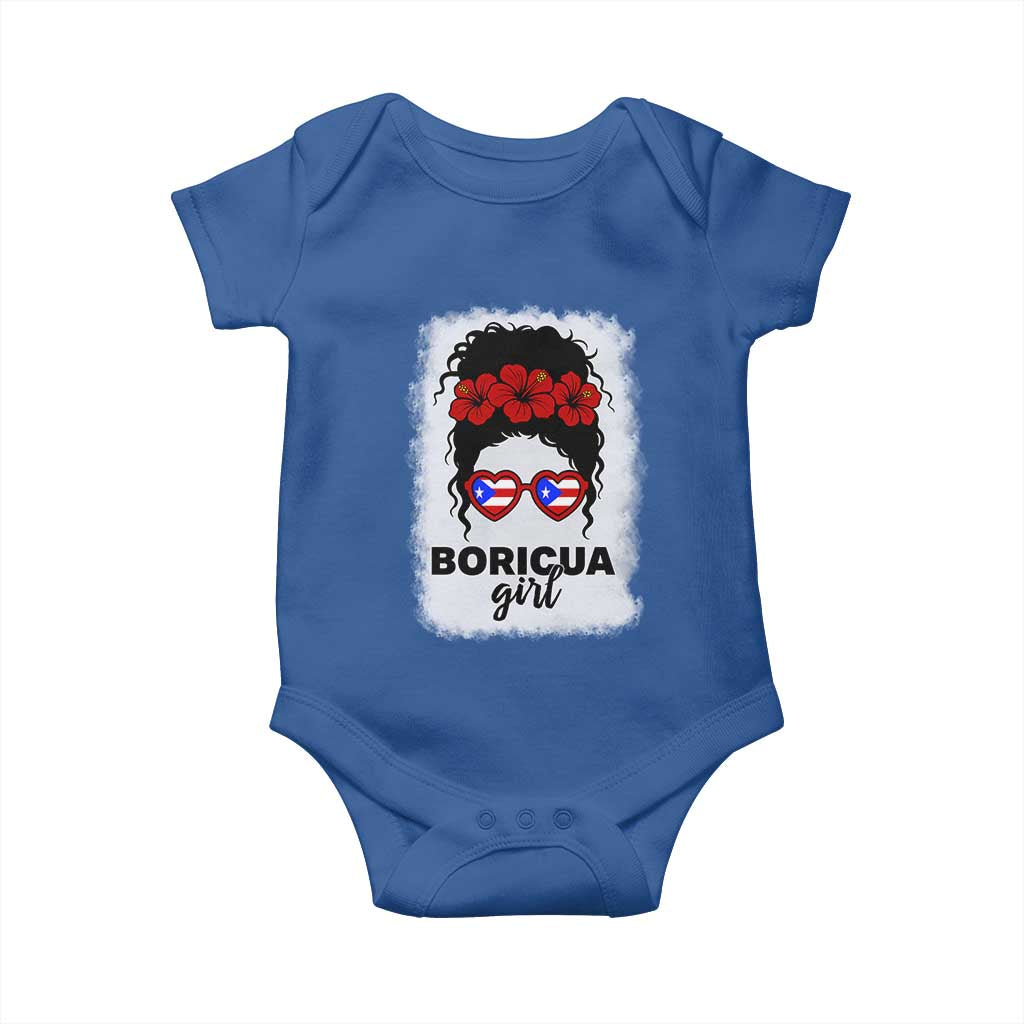 Boricua Girl Baby Onesie Messy Bun Puerto Rican Flag Hibiscus Flower - Wonder Print Shop