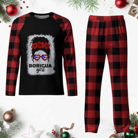 Boricua Girl Plaid Pajama Set Messy Bun Puerto Rican Flag Hibiscus Flower - Wonder Print Shop