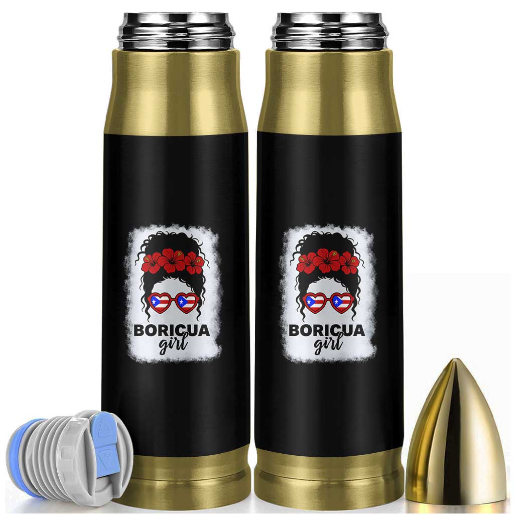Boricua Girl Bullet Tumbler Messy Bun Puerto Rican Flag Hibiscus Flower - Wonder Print Shop
