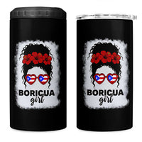 Boricua Girl 4 in 1 Can Cooler Tumbler Messy Bun Puerto Rican Flag Hibiscus Flower - Wonder Print Shop