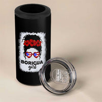 Boricua Girl 4 in 1 Can Cooler Tumbler Messy Bun Puerto Rican Flag Hibiscus Flower - Wonder Print Shop