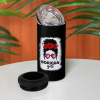 Boricua Girl 4 in 1 Can Cooler Tumbler Messy Bun Puerto Rican Flag Hibiscus Flower - Wonder Print Shop