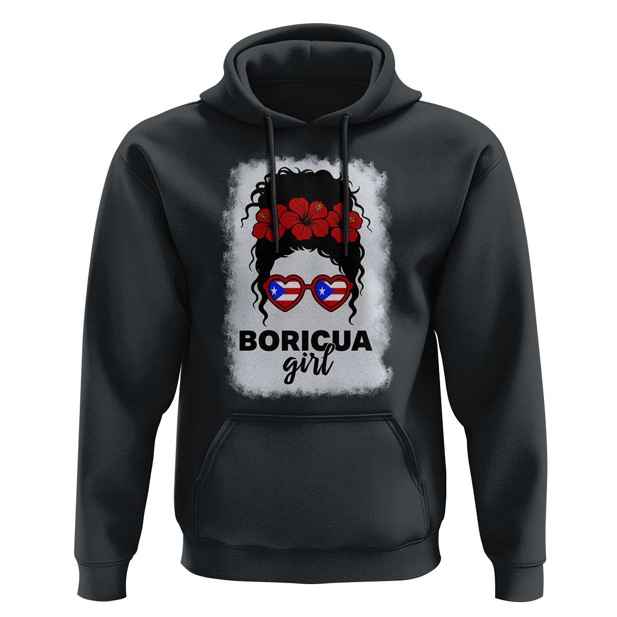Boricua Girl Hoodie Messy Bun Puerto Rican Flag Hibiscus Flower - Wonder Print Shop